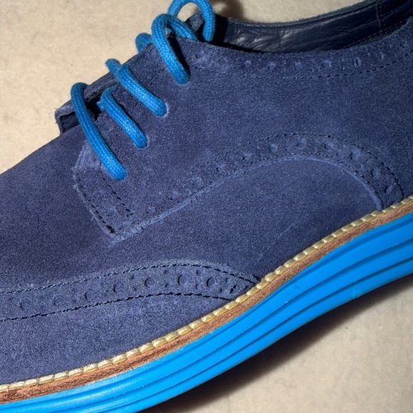 Cole Haan Blue Suede Wing Tip Dress Shoes Men’s Size 11 - Picture 5 of 6